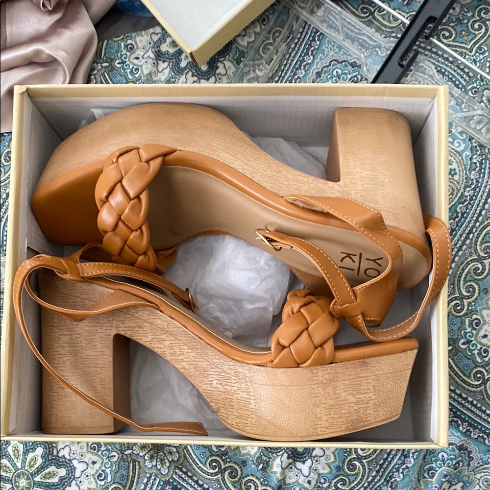 Tan Braided Platform Sandals